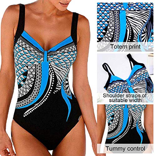 heekpek Trajes de Una Pieza Vintage Impresión Bañador Natacion Mujer Surf Tallas Grandes Monokini Push Up Sexy V-Cuello Verano Traje de Baño Atlético Mujeres Retro Trajes de Baño