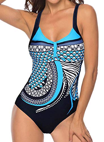 heekpek Trajes de Una Pieza Vintage Impresión Bañador Natacion Mujer Surf Tallas Grandes Monokini Push Up Sexy V-Cuello Verano Traje de Baño Atlético Mujeres Retro Trajes de Baño