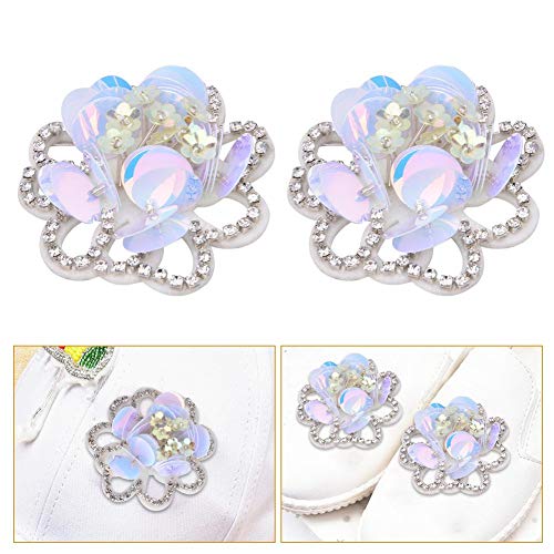 HEEPDD 2 apliques de diamantes de imitación para coser en apliques de cuentas para broches, bolsas de ropa, vestido de novia y cinturón de insignia, zapatos (flores de lentejuelas azules)