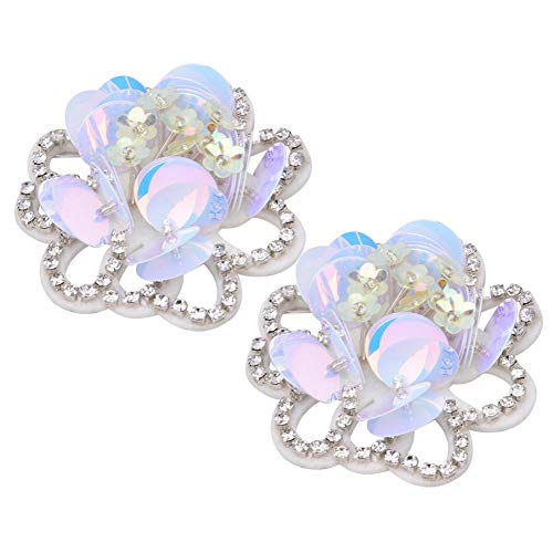 HEEPDD 2 apliques de diamantes de imitación para coser en apliques de cuentas para broches, bolsas de ropa, vestido de novia y cinturón de insignia, zapatos (flores de lentejuelas azules)