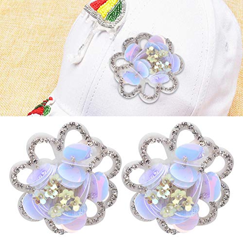 HEEPDD 2 apliques de diamantes de imitación para coser en apliques de cuentas para broches, bolsas de ropa, vestido de novia y cinturón de insignia, zapatos (flores de lentejuelas azules)