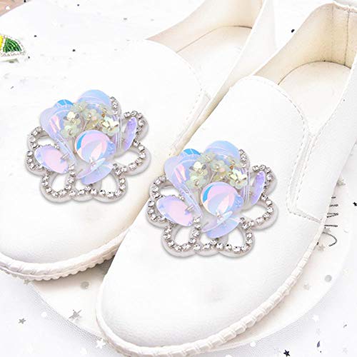 HEEPDD 2 apliques de diamantes de imitación para coser en apliques de cuentas para broches, bolsas de ropa, vestido de novia y cinturón de insignia, zapatos (flores de lentejuelas azules)