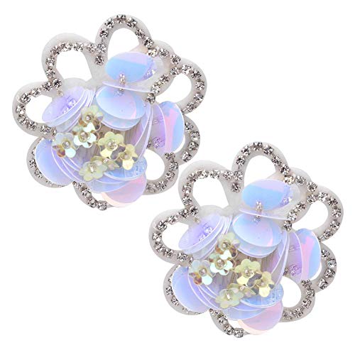 HEEPDD 2 apliques de diamantes de imitación para coser en apliques de cuentas para broches, bolsas de ropa, vestido de novia y cinturón de insignia, zapatos (flores de lentejuelas azules)