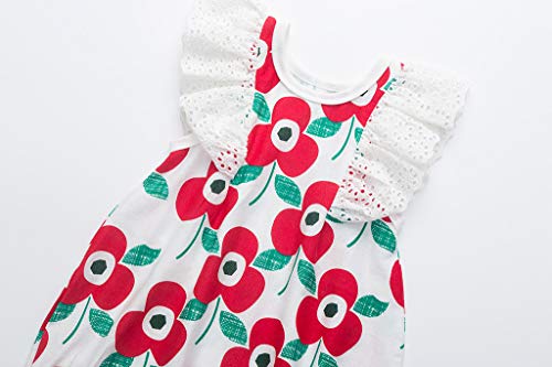 HEETEY Recién nacido, bebé niña, con volantes, arco, floral, enterizo con mangas volantes, encaje de flores, arco, costura, monos, ropa de bebé. rojo 73 cm