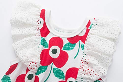 HEETEY Recién nacido, bebé niña, con volantes, arco, floral, enterizo con mangas volantes, encaje de flores, arco, costura, monos, ropa de bebé. rojo 73 cm