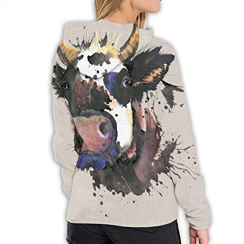 Helen vi Sudadera con Capucha Mujer Acuarela Vaca Clipart, M Sudadera