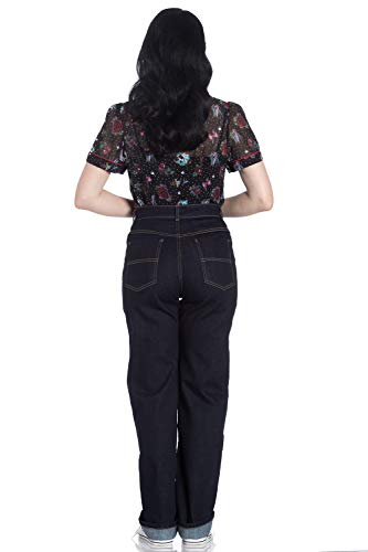 Hell Bunny Pantalones Weston Denim Jeans Años 1940 1950 Vintage Retro Rockabilly - Azul Marino (XS)