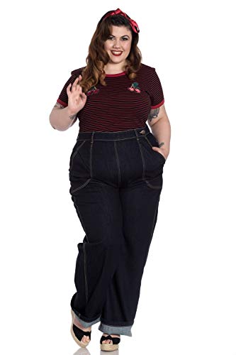 Hell Bunny Pantalones Weston Denim Jeans Años 1940 1950 Vintage Retro Rockabilly - Azul Marino (XS)