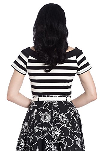 Hell Bunny Top Cuello EN V Caitlin de A Rayas con Mangas Cortas de Estilo Vintage Retro 50s Rockabilly - Negro & Blanco (4XL - ES 50-52)