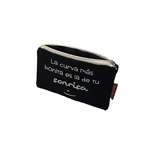 Hello-Bags Bolso Monedero/Billetero/Tarjetero. Algodón 100%. Negro. con Cremallera y Forro Interior. 14 * 10 cm. Incluye sobre Kraft de Regalo, N-001-LACURVA