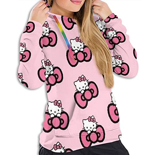Hello Kitty - Sudadera con capucha para mujer, con bolsillo frontal, estampado 3D, con cordón, talla S-XXL
