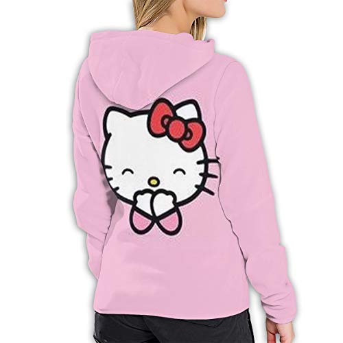 Hello Kitty - Sudadera con capucha para mujer con bolsillo frontal, estampado 3D con cordón, tallas S-XXL