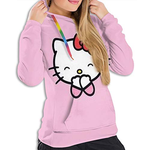 Hello Kitty - Sudadera con capucha para mujer con bolsillo frontal, estampado 3D con cordón, tallas S-XXL