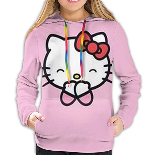 Hello Kitty - Sudadera con capucha para mujer con bolsillo frontal, estampado 3D con cordón, tallas S-XXL