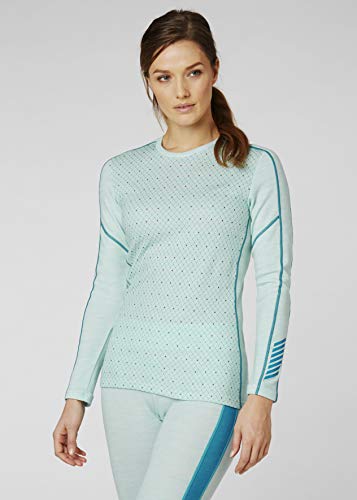 Helly Hansen LIFA Merino Graphic Crew Thermal Baselayer Camiseta Deportiva Manga Larga, Mujer, Azul Tintado Melange, S