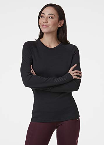 Helly Hansen W Lifa Merino Midweight Crew Camiseta Manga Larga, Mujer, Black, S