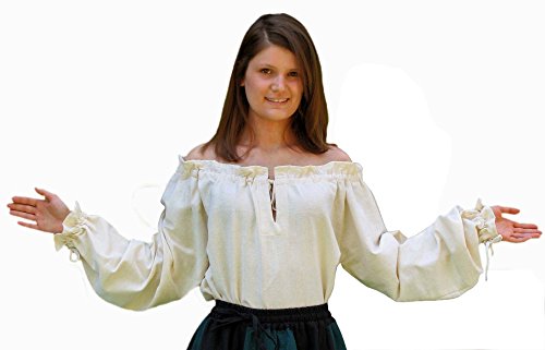 Hemad Blusa de algodón Medieval para Mujer - Escote con Volantes y Mangas – XL Beige