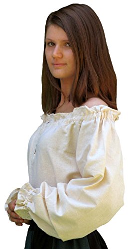 Hemad Blusa de algodón Medieval para Mujer - Escote con Volantes y Mangas – XL Beige