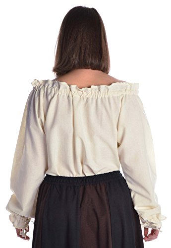 Hemad Blusa de algodón Medieval para Mujer - Escote con Volantes y Mangas – XL Beige