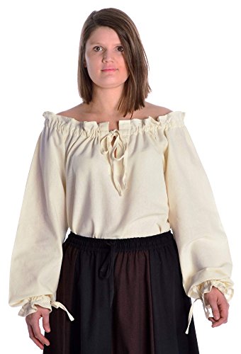 Hemad Blusa de algodón Medieval para Mujer - Escote con Volantes y Mangas – XL Beige