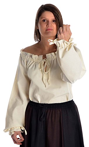 Hemad Blusa de algodón Medieval para Mujer - Escote con Volantes y Mangas – XL Beige