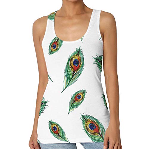 Henrnt Camisetas Sin Manga Mujer/Chaleco,Verano Camiseta Tirantes, Peacock Feather Women Tank Top T-Shirt Retro Sleeveless Sport Vest Racerback