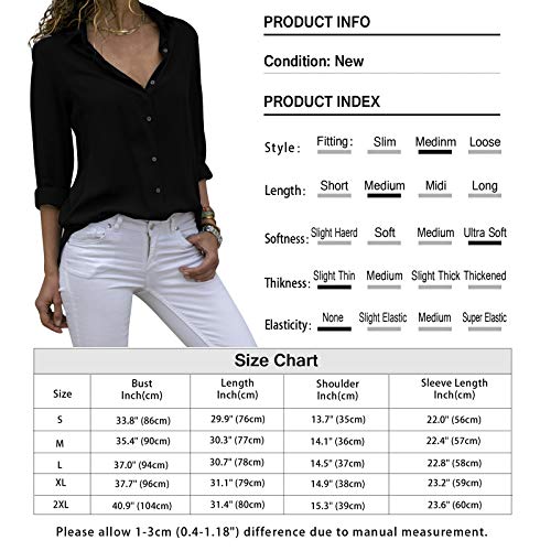 HenzWorld Camisa de Gasa con Solapa para Mujer Blusa Informal Holgada con túnica Lisa Blusa Negra para Mujer Camiseta de Manga Larga con Botones Talla L