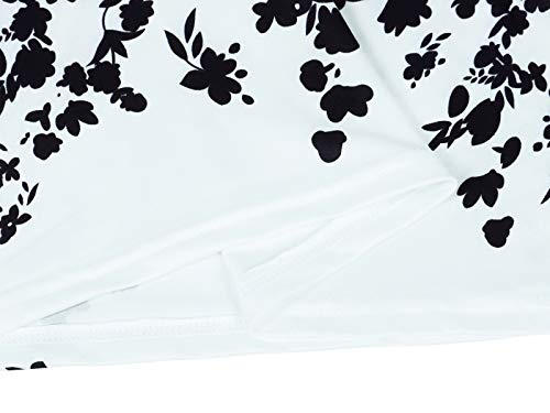 HenzWorld - Camiseta de Negocios con Mangas de Encaje 3/4 para Mujer Blusa Informal Holgada de Talla Grande Blusa Floral con Cuello en V para Mujer (Negro Talla XL)