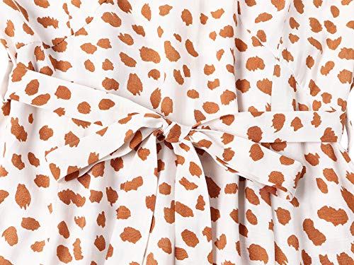 HenzWorld - Mini Vestidos de Gasa con Dobladillo con Volantes para Mujer Cintura con Lazo Estampado de Puntos Vestido de Manga Larga con Cuello en V Profundo para Mujer (Blanco Talla M)