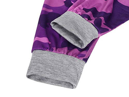 HenzWorld Sudadera de Manga Larga con Cordón para Mujer Sudaderas con Capucha de Camuflaje Suéter Informal Ligero con Capucha para Mujer (Púrpura Talla M)