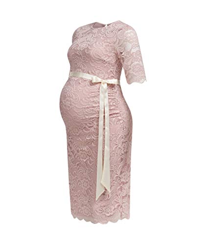 Herzmutter Encaje-Vestido de Maternidad - Elegante-Vestido premamá - Ocasiones Festivas-Boda-celebración - con Encaje - Crema-Champán-Azul-Rojo-Negro - 6200 (XS, Rosa)