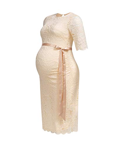 Herzmutter Encaje-Vestido de Maternidad - Elegante-Vestido premamá - Ocasiones Festivas-Boda-celebración - con Encaje - Crema-Champán-Azul-Rojo-Negro - 6200 (XS, Champán)