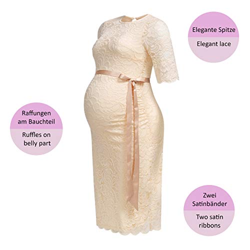 Herzmutter Encaje-Vestido de Maternidad - Elegante-Vestido premamá - Ocasiones Festivas-Boda-celebración - con Encaje - Crema-Champán-Azul-Rojo-Negro - 6200 (XS, Champán)