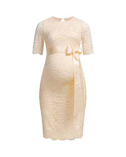 Herzmutter Encaje-Vestido de Maternidad - Elegante-Vestido premamá - Ocasiones Festivas-Boda-celebración - con Encaje - Crema-Champán-Azul-Rojo-Negro - 6200 (XS, Champán)