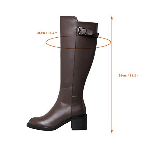 HEWXWX Nuevas Botas DE MONTAÑA DE Caballo,Botas de Equitación Femenina,Traje Medieval de Estilo escocés Botas Altas de Cuero Liso,Botas de Campo de Competición Deportiva,Brown(Warmth)-EU35