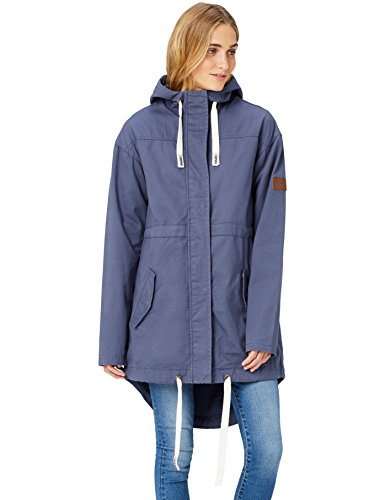 HIKARO Chaqueta Ligera Estilo Parka con Capucha Mujer, Azul (Denim), 38 (Talla del fabricante: Small)