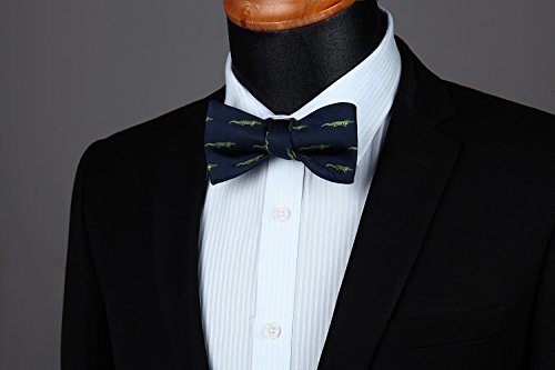 HISDERN Hombres Cocodrilo Patron Yo Corbata de mono & Plaza de bolsillo Set Fiesta de bodas Accesorios Azul marino/verde claro