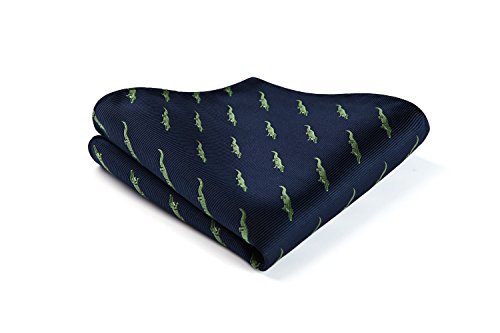 HISDERN Hombres Cocodrilo Patron Yo Corbata de mono & Plaza de bolsillo Set Fiesta de bodas Accesorios Azul marino/verde claro