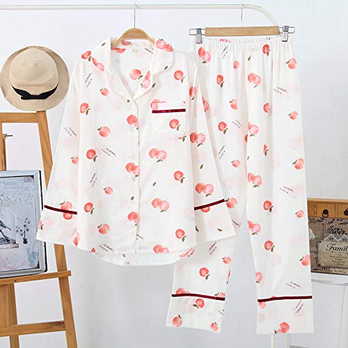 HIUGHJ Pijamas 2019 Juice melocotón Fresco 100% Gasa algodón Pijama Establece Verano de Manga Larga Acogedor Transpirable Pijamas Mujeres Ocasionales