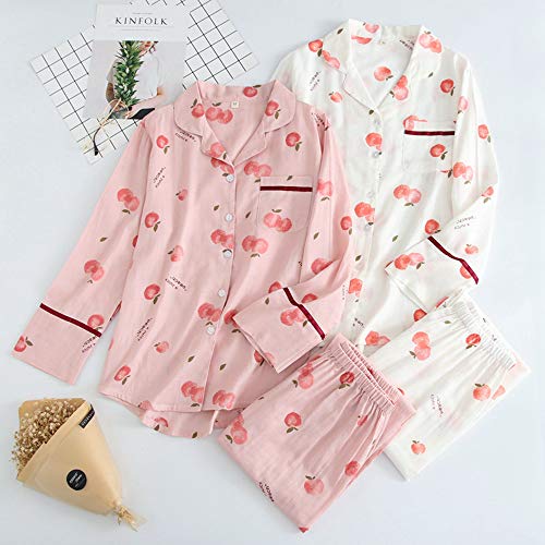 HIUGHJ Pijamas 2019 Juice melocotón Fresco 100% Gasa algodón Pijama Establece Verano de Manga Larga Acogedor Transpirable Pijamas Mujeres Ocasionales