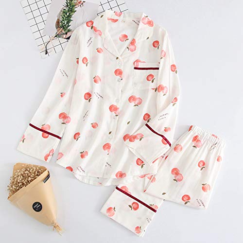 HIUGHJ Pijamas 2019 Juice melocotón Fresco 100% Gasa algodón Pijama Establece Verano de Manga Larga Acogedor Transpirable Pijamas Mujeres Ocasionales