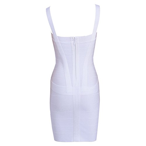 HLBandage Spaghetti Strap Women's Rayon Mini Bodycon Bandage Dress(S,Blanco)