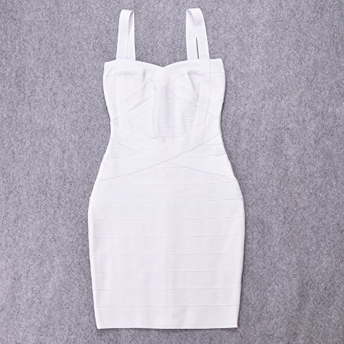 HLBandage Spaghetti Strap Women's Rayon Mini Bodycon Bandage Dress(S,Blanco)
