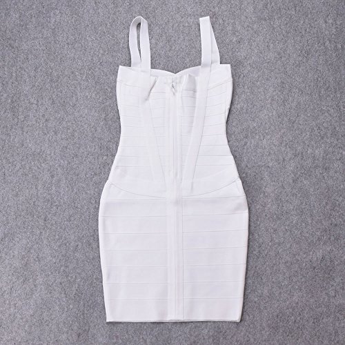 HLBandage Spaghetti Strap Women's Rayon Mini Bodycon Bandage Dress(S,Blanco)