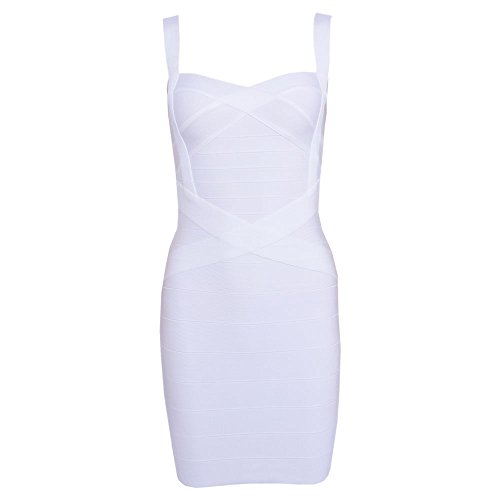 HLBandage Spaghetti Strap Women's Rayon Mini Bodycon Bandage Dress(S,Blanco)