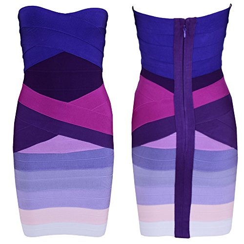 HLBandage Women Gradient Strapless Bodycon Mini Bandage Dress(S,Gradiente Morado)