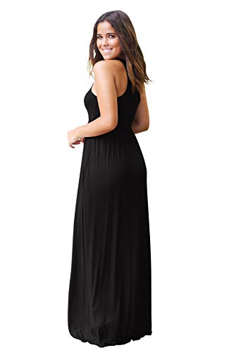 Hmeng - Vestido largo sin mangas y con bolsillos para mujer. Vestido de fiesta largo, estampado liso negro negro M