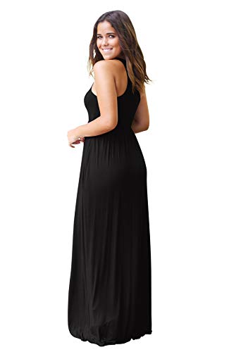 Hmeng - Vestido largo sin mangas y con bolsillos para mujer. Vestido de fiesta largo, estampado liso negro negro XL