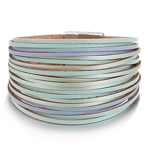 HND ZNXHNDSH Pulseras de Cuero for Las Mujeres Forman señoras Delgadas Tiras Multicapa Amplia Gama de Joyas Pulsera del Abrigo del Regalo, Hembra (Color : Pink)