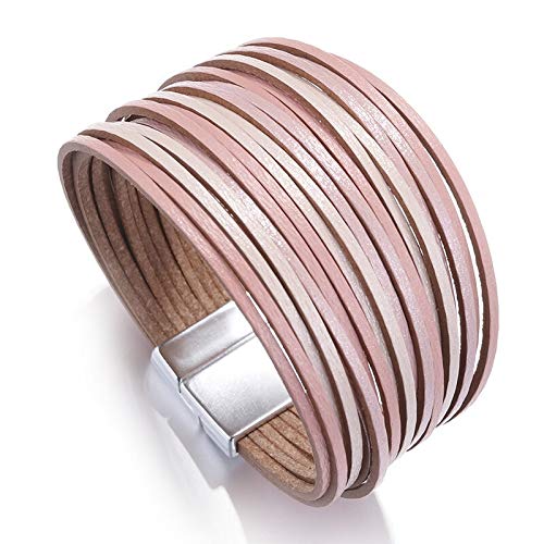 HND ZNXHNDSH Pulseras de Cuero for Las Mujeres Forman señoras Delgadas Tiras Multicapa Amplia Gama de Joyas Pulsera del Abrigo del Regalo, Hembra (Color : Pink)